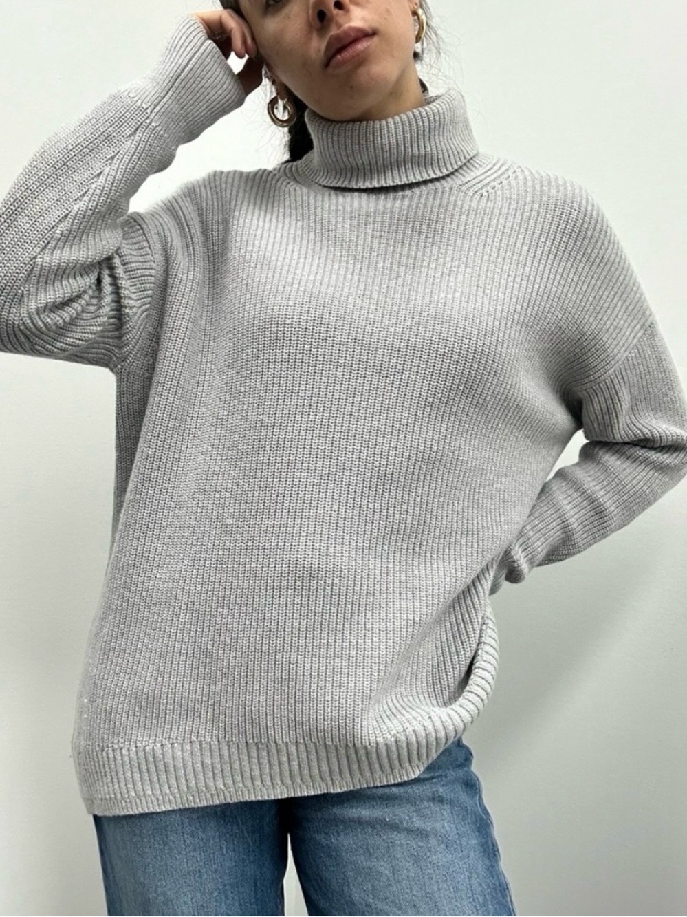 J. Crew Light Gray Ribbed Turtleneck Sweater